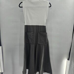 Zara White Green Cotton Ribbed Pockets Sleeveless Midi Dress Medium